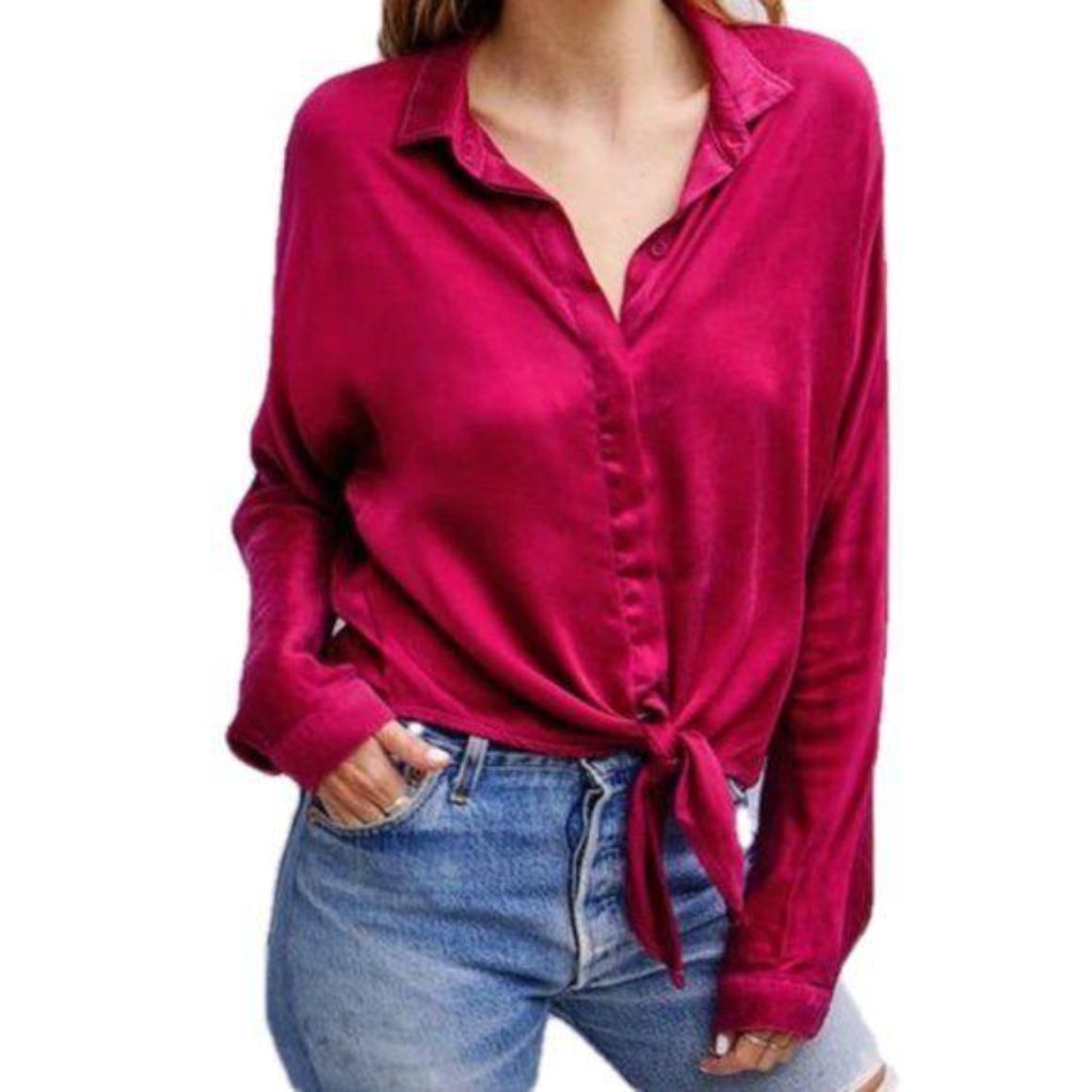 Bella Dahl Raspberry Blouse Tie Top Button Down Silky Nwt